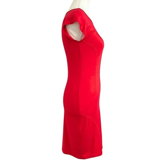 LNA RED CAP SLEEVE STRETCH JERSEY BODYCON DRESS - S - Picture 2 of 8